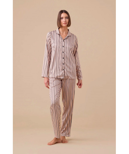 Γυναικεία Πιτζάμα Ριγέ Σατέν Μακρύ Μανίκι Noidinotte FA8923