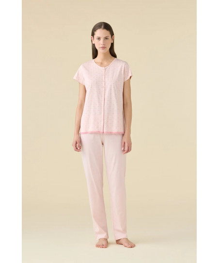 Γυναικεία Πιτζάμα Mε Κουμπί Κοντό Μανίκι Μακρύ Παντελόνι Noidinotte FA9519
