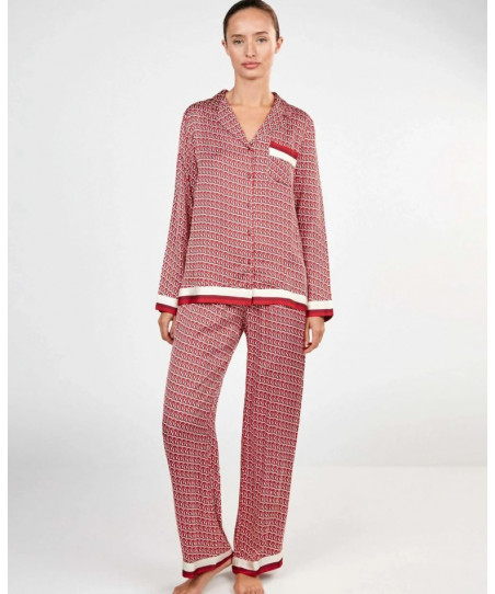 Γυναικεία Πιτζάμα Gisela Homewear Σατέν Print Κουμπί Κόκκινη Viskose 2/20444S